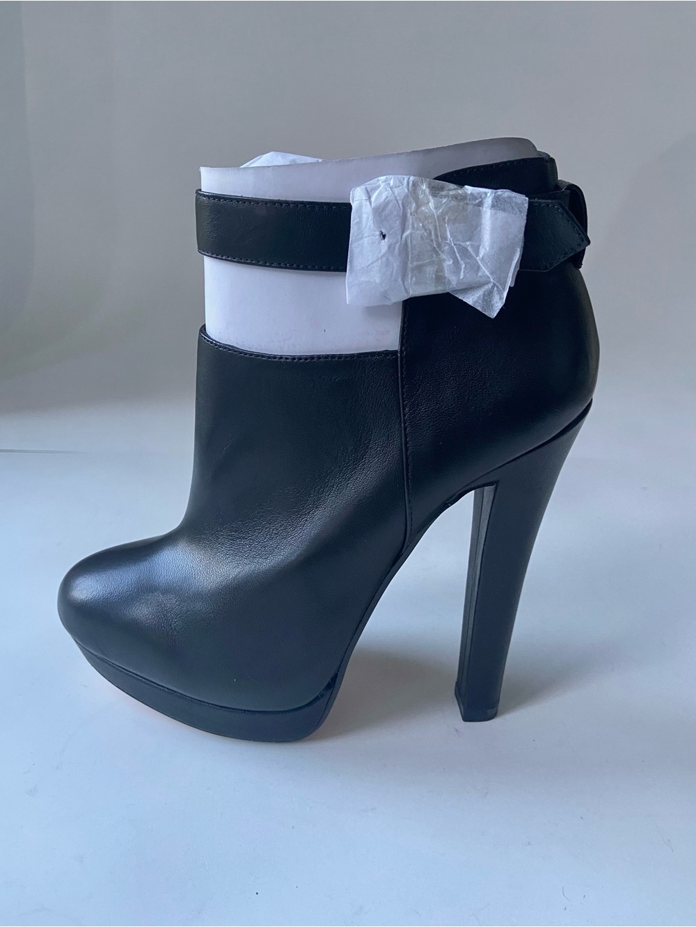 NWY Classic Black leather Zara Booties with Ankle Strap